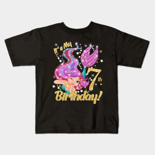 Mermaid Birthday Girl 7 Year Old Its My 7th Bday Mermaid Kids T-Shirt